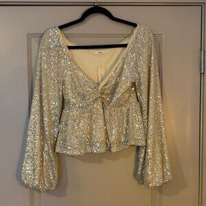 NWT Francesca’s Silver Sequin Peplum Top S | Party Holiday